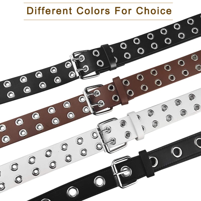 Macoking Grommet Leather Belts for Women, White Belt Women Men - Double Studded Holes-S - Image 5